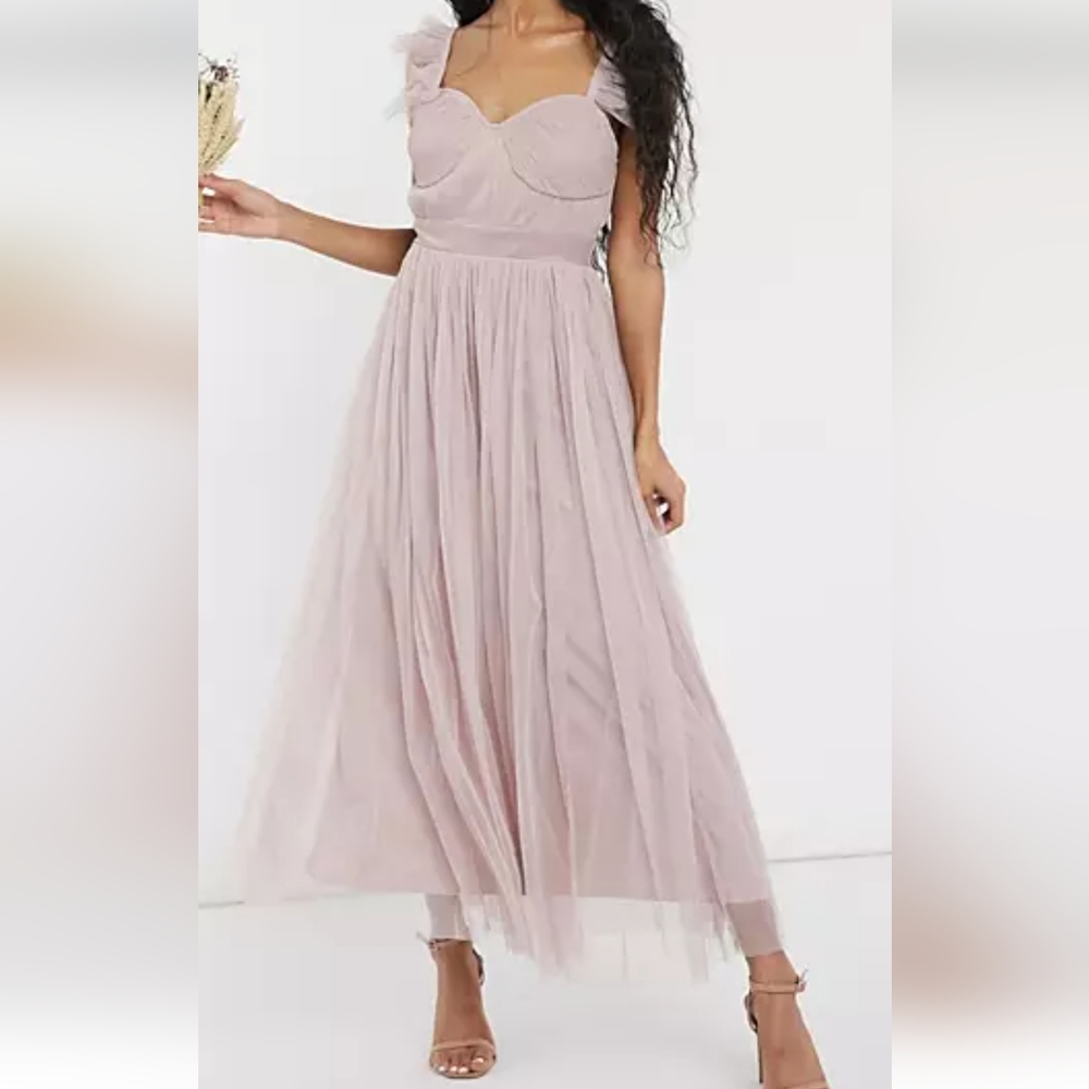 Anaya With Love Bridesmaid tulle ruffle sleeve midaxi dress lilac size 10